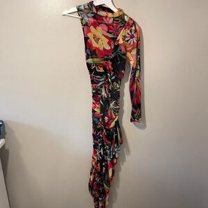 Nichole Lynel Floral Mesh One Sleeve Ruffle Tropical Vacation Sz M